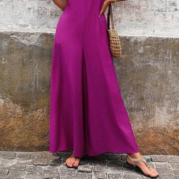 Violet Purple Casual Women's Summer Wide Leg Jumpsuit - Picture 3 of 5